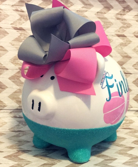 Piggy Bank Baby Shower Gift Princess by GlitzyMissDesignsCo