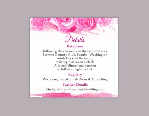 DIY Watercolor Wedding Details Card Template Editable Word File Download Printable Pink Details Card Peonies Detail Card Rose Enclosure Card