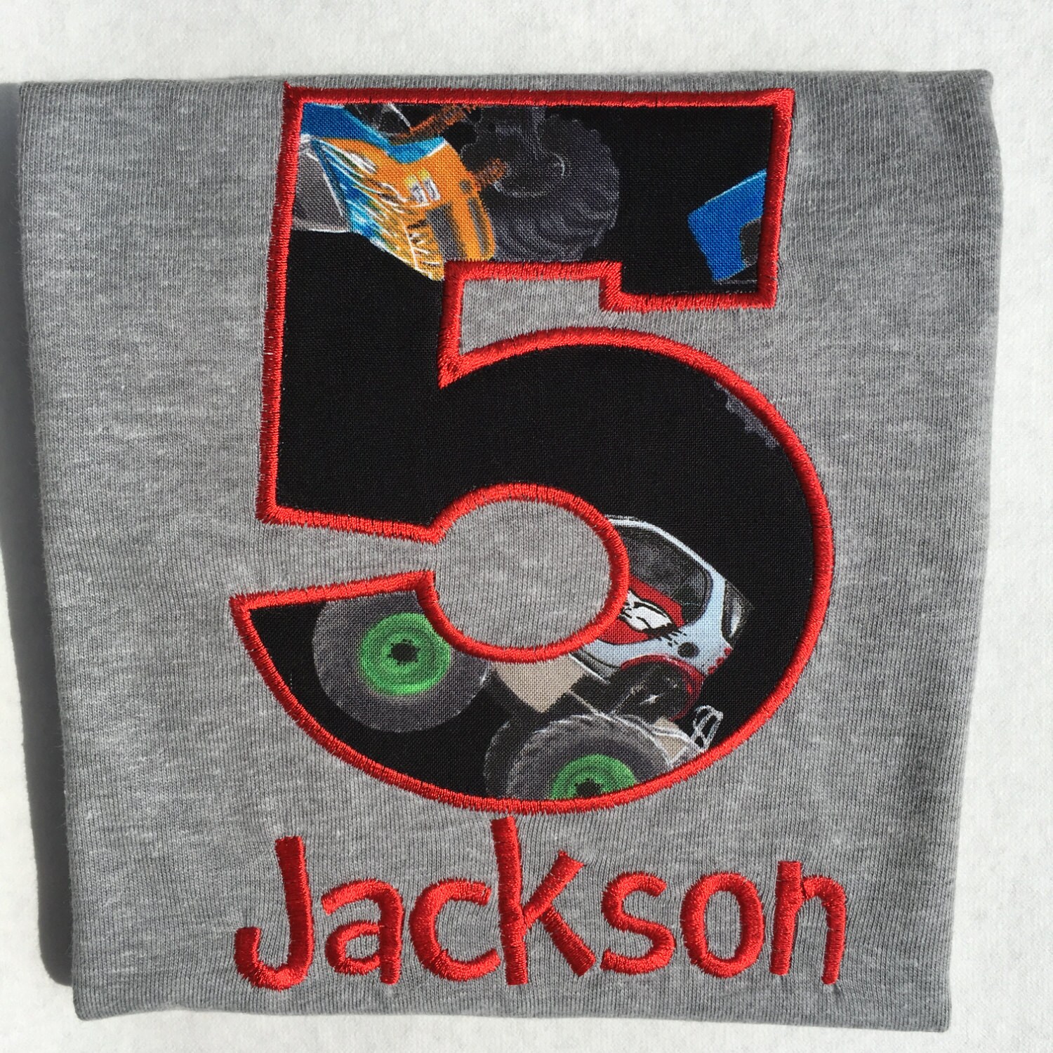 MONSTER TRUCK Number Personalized Embroidered Birthday