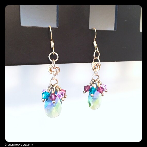 Sterling Silver and Swarovski Crystal Chainmaille Earrings