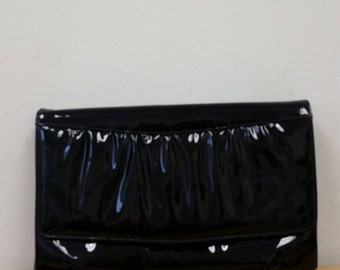 black patent leather envelope clutch