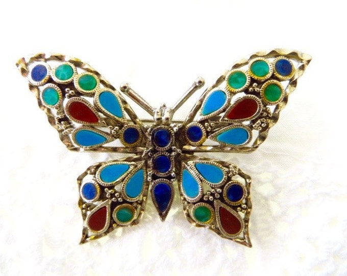 Vintage Butterfly Brooch, Enamel Pin, Nature Jewelry, Designer Signed Art