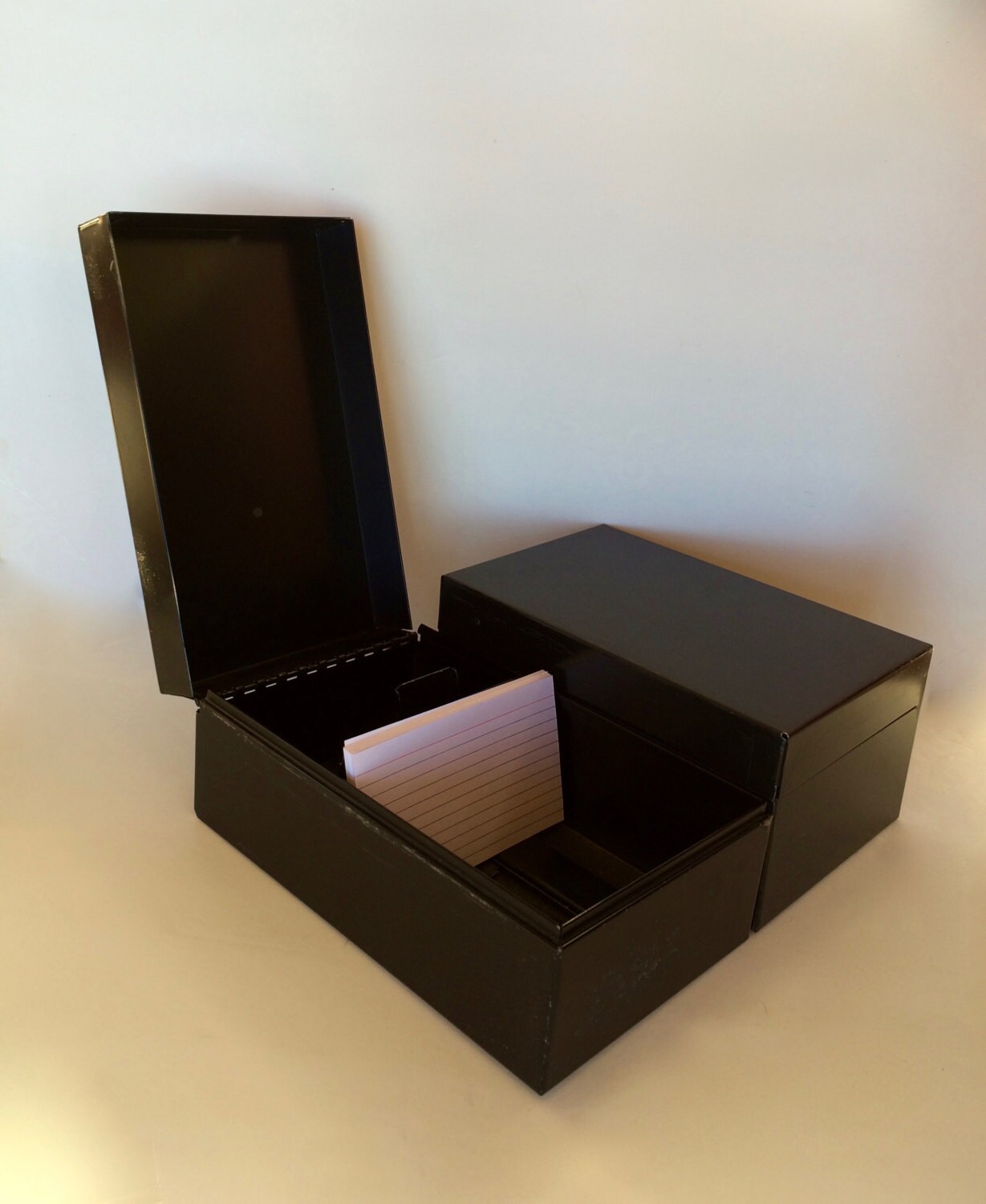 Pair Black 3 X 5 Card File Boxes Vintage Metal Filing Boxes