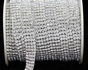 3 Rows Rhinestone Trim - Crystal Trim - Rhinestone Chain - Silver Rhinestone trim Cup Chain- Wedding Cake Deco - 3mm Rhinestone 1 yard