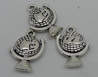 10pcs Globe Charms, 15x20mm Antique Silver Globe Charms Pendant