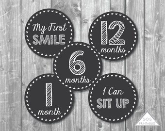 Chalkboard Baby Milestone Stickers, Baby Milestone, Printable Stickers, Printable PDF, printable gift, digital download, printable milestone