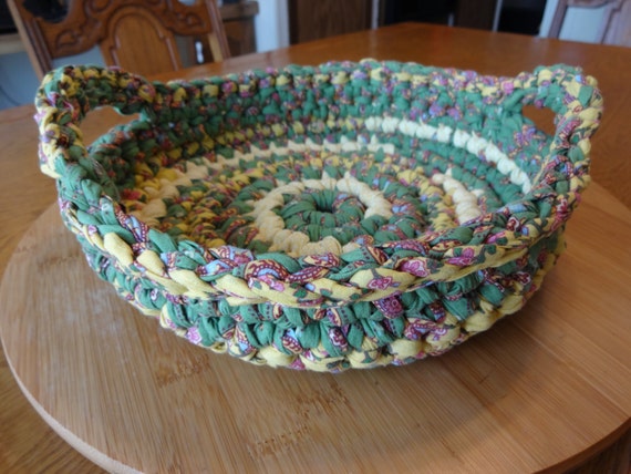 Crocheted Fabric Basket 10 inch25 cm Rag Basket by KTWhatKnots