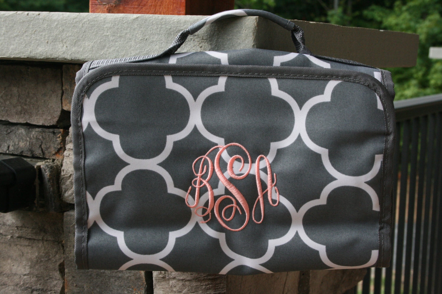 monogrammed hanging bag