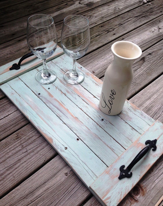 Wood Pallet Serving Tray Mint Green