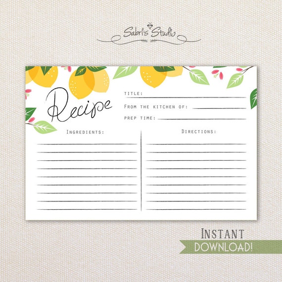 Printable Lemon Recipes | printable recipe card lemons 4x6 recipe cards instant Printable Lemon Recipes | printable recipe card lemons 4x6 recipe cards instant