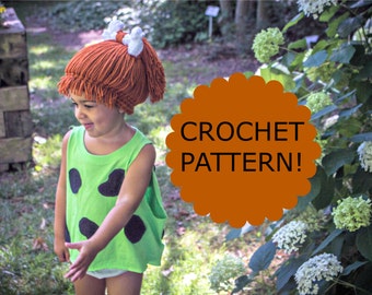 CROCHET PATTERN. Pebbles Flinstones Inspired Wig Hat. Cave Person