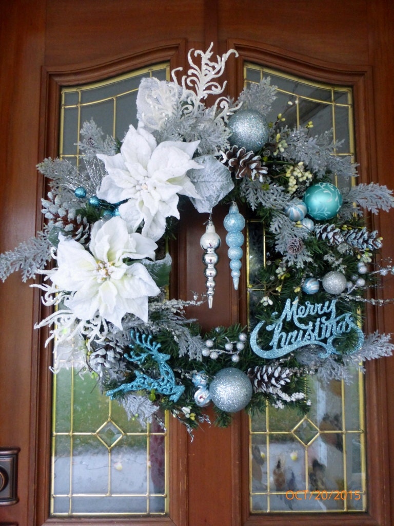 christmas wreath in blue and white christmas decorations christmas wreath in blue and white christmas decorations