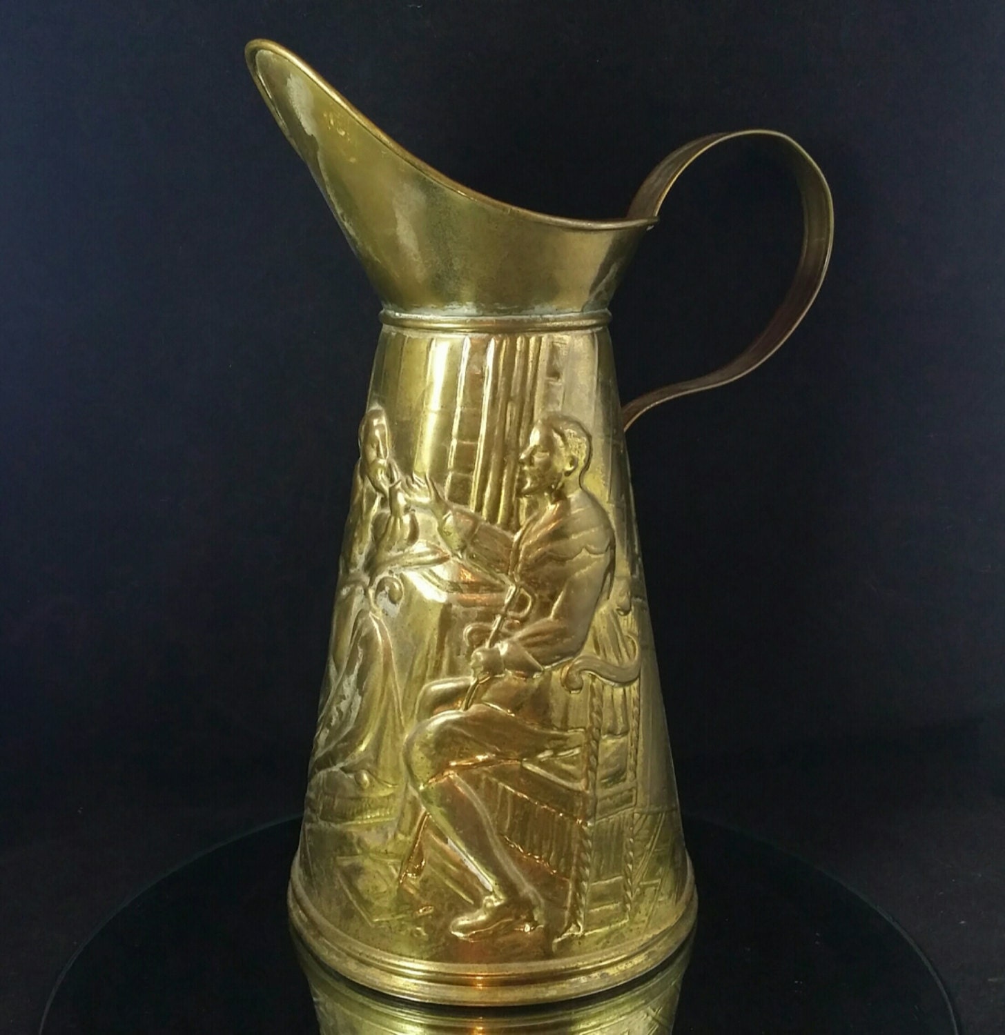 Antique Lombard England Brass Pitcher Hammered Brass Beer