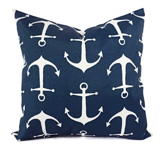 Two OUTDOOR Pillows Navy White Pillow Cover Navy Sailor