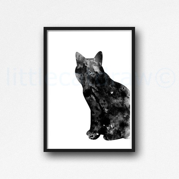  Black  Kitty Cat  Minimalist  Wall Art Print Cat  by Littlecatdraw