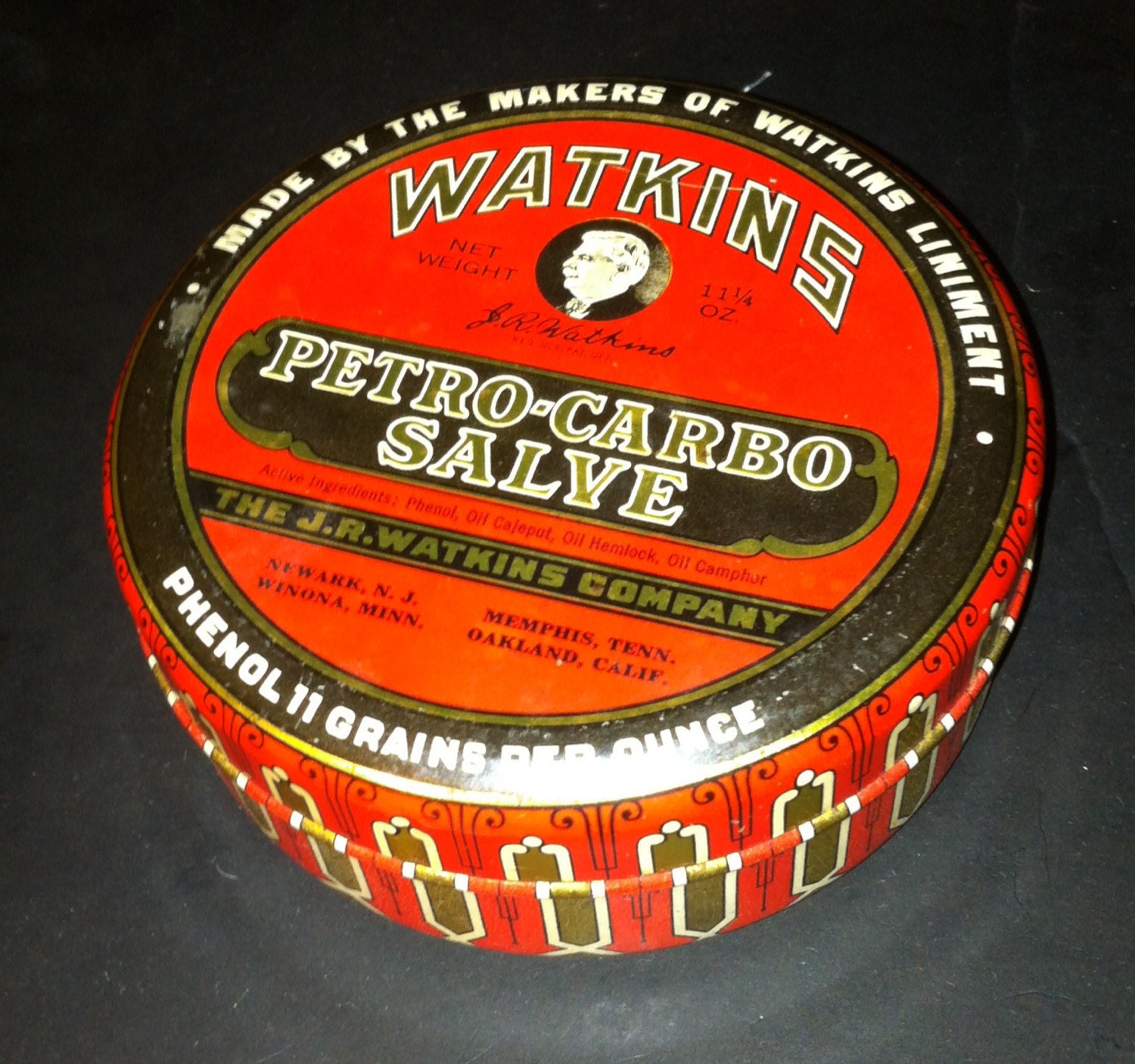 Watkins vintage tin Petrocarbo salve The J.K. Watkins Company
