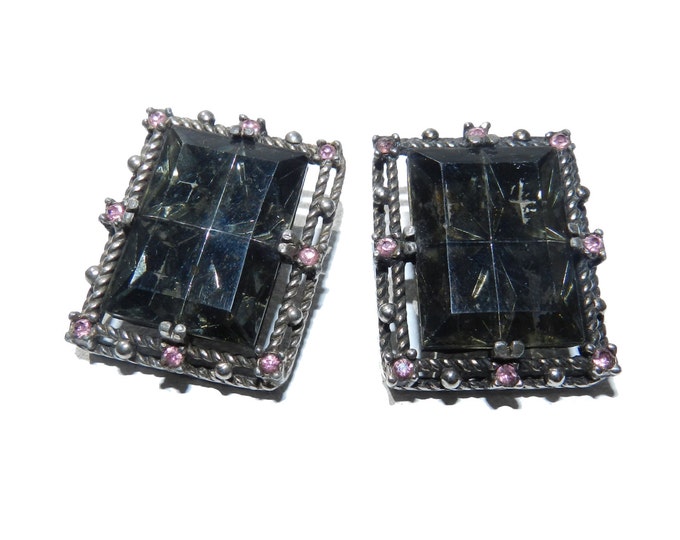 Sarah Coventry Earrings, Smoky Glass Clip Earrings, Vintage SARAH COVENTRY, Midnight Magic, Book Piece Jewelry Jewellery