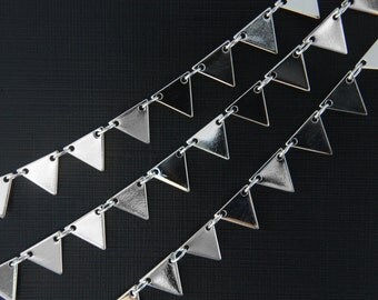 Geometric chain, CJ20-11, 1m, Handmade chain, 6.9x6.9mm triangle, Original rhodium plated brass, Necklace chain, Triangle chain