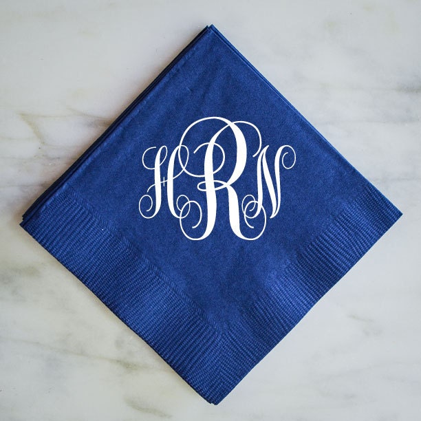 Personalized Cocktail Napkins with Large Monogram Gold Foil