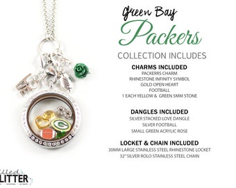Green Bay Packers Style Football Season Floating Locket Charm Collection or Charm for Magnetic Floating Charm Memory Lockets