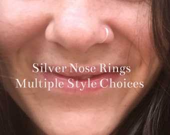 Silver Nose Ring 20G 22G 24G 6mm 9mm 11mm 13mm Silver Nose Hoop Ring