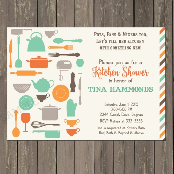 Kitchen Shower Invitation, Kitchen Bridal Shower Invite, Stock the Kitchen Shower, Any Colors, Printable or Printed Il_570xn