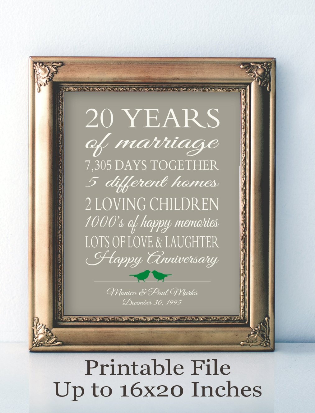 20 Year Anniversary Gifts
 PRINTABLE 20 Year Anniversary Gift 20th Anniversary Art Print