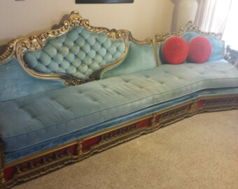 Vintage Custom French Hollywood Regency Velvet Tufted Couch