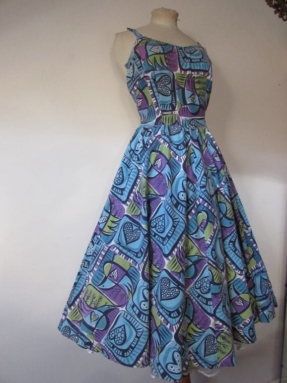 SALE original vintage 50's novelty print dress Uk S full