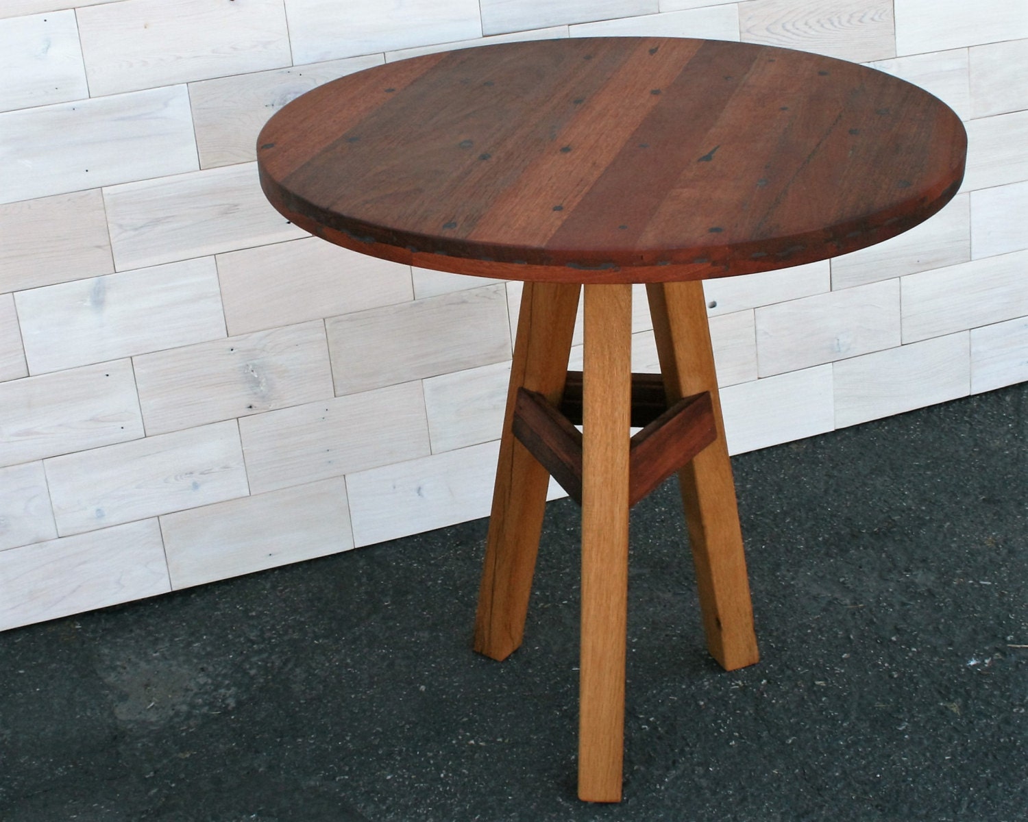 Round Tripod Table made from Reclaimed Greenheart and Antique