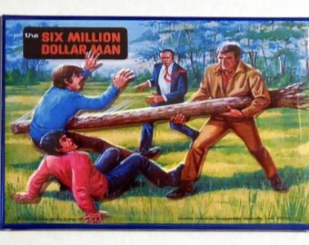 Six MILLION DOLLAR MAN Metal Lunchbox 2" x 3" Fridge Magnet Art Vintage Tv Show