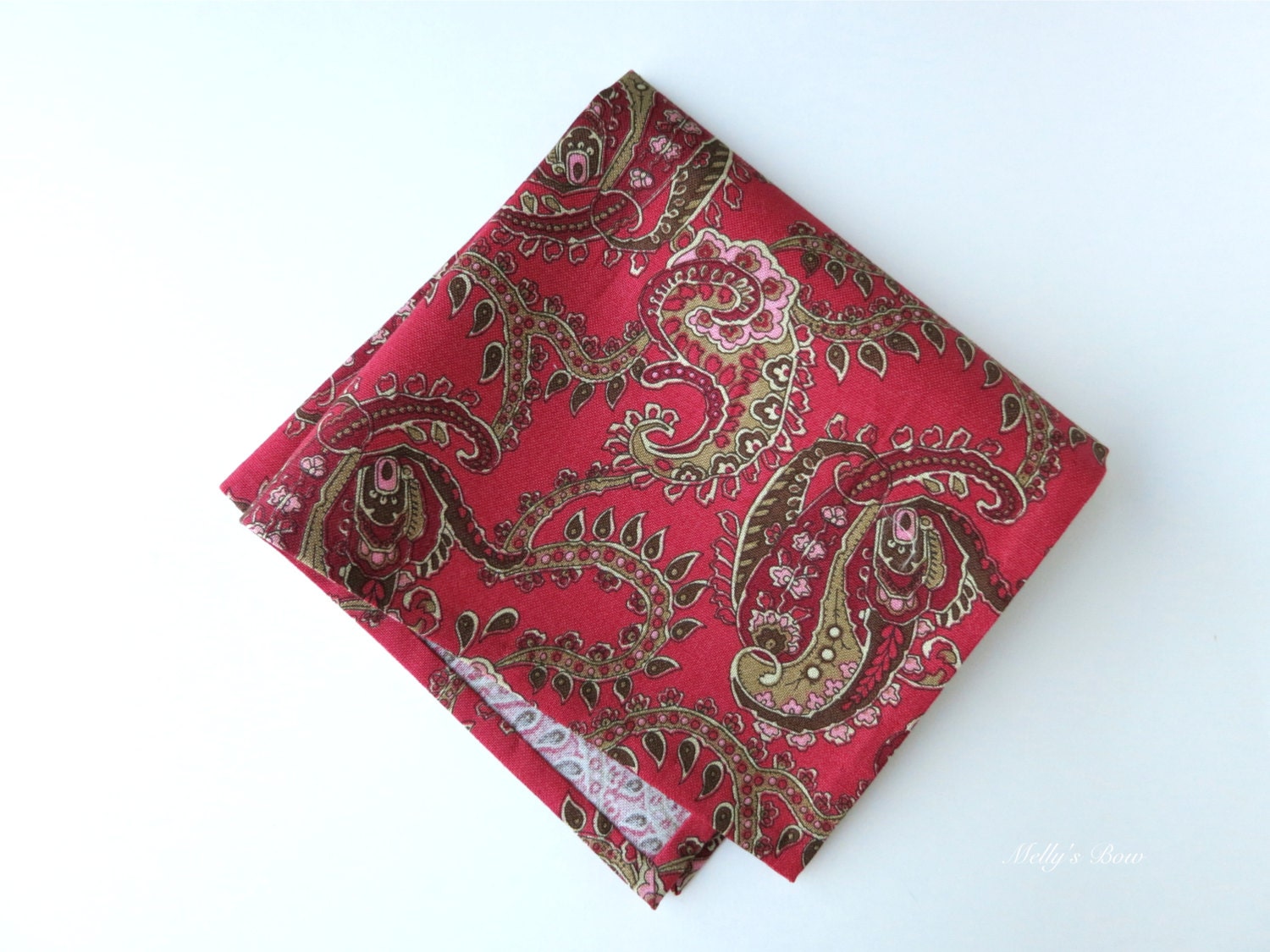 20% OFF Red Paisley Hand Stitched Hem Handkerchief Cotton