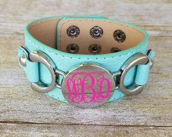 Monogram leather bracelet, monogram bracelet, personalized leather bracelet, ladies leather bracelet, initial bracelet, monogram leather