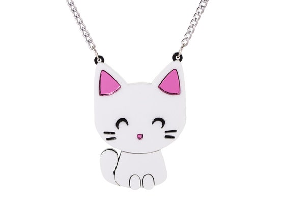 Kitty Necklace White Acrylic Kawaii Cat Necklace