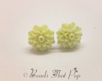 Ivory Flower Earrings, Chrysanthemum Stud Earrings, Off White Earrings, Handmade, Neutral Earrings, Great gift for all ages and occasion