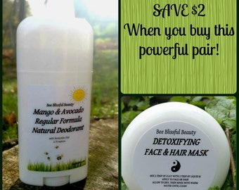 DEODORANT AND DETOX Pair, Save 2 Dollars on Pair, Armpit Detox Handmade Organic Natural Deodorant, Clay Underarm Detox, Lessens Irritation