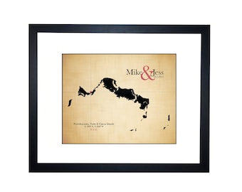 2nd anniversary gift for her, destination wedding map, wedding guest book map, beach wedding, bridal shower gift, Turks and Caicos map