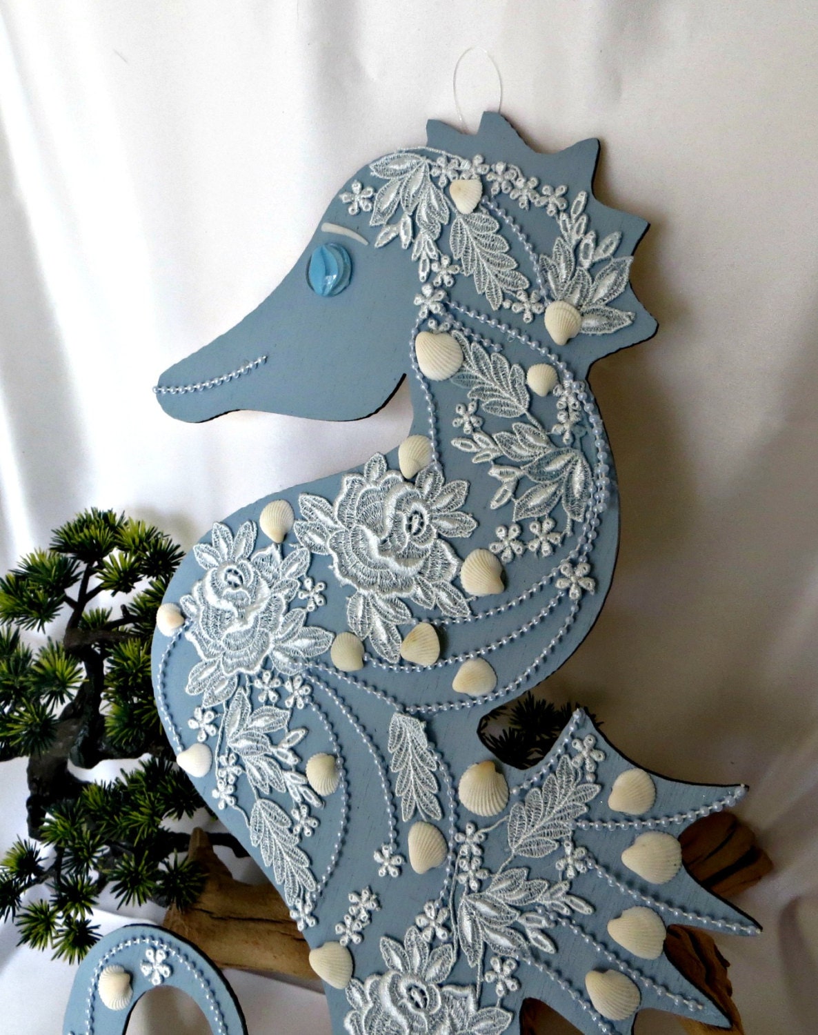 Blue seahorse wall decor_beach home_beach by CarmelasCoastalCraft