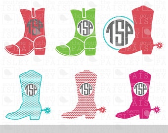 Cowboy Boot Monogram Frames - .svg/.eps/.dxf/.ai for Silhouette Studio, Cricut, or other cutting software