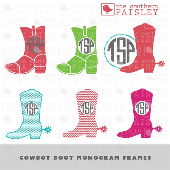 Cowboy Boot Monogram Frames .svg/.eps/.dxf/.ai For