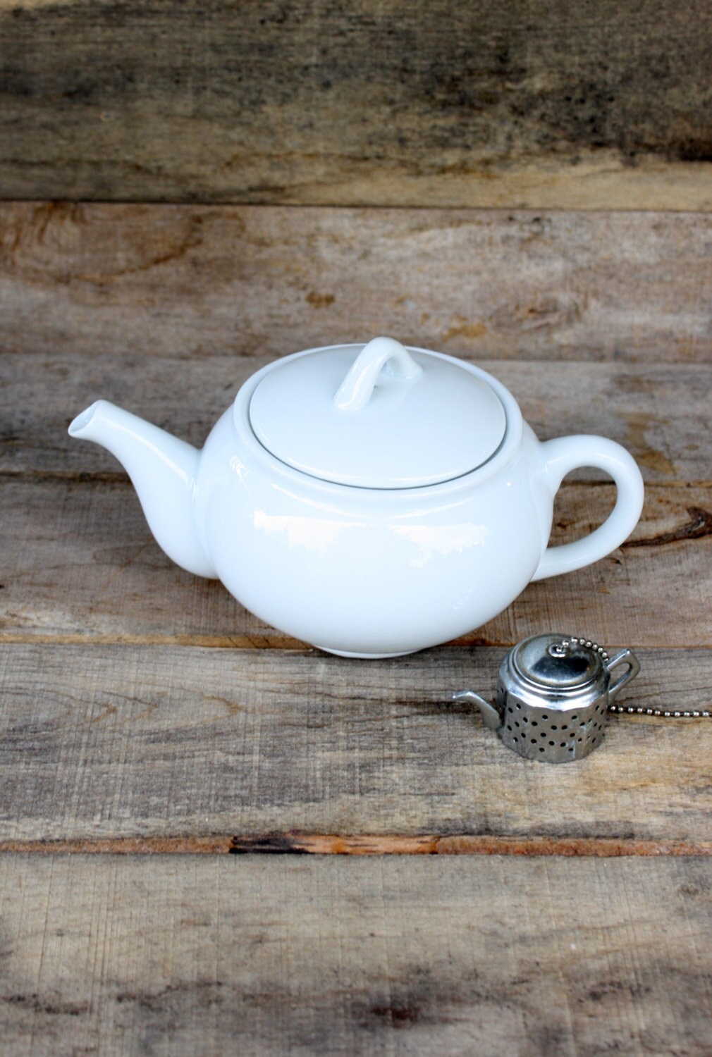 Vintage White Ceramic Teapot and Tea Leaf Holder Haute Juice