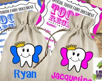 Tooth Fairy Bag & Receipts, Tooth Fairy Girl Bag, Tooth Fairy Boy Bag, Tooth Fairy Bag, Lost Teeth Bag, Tooth Fairy Sack, Tooth Fairy Pouch
