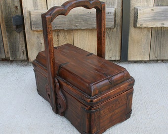 Vintage Wood Box With Handle and Dovetailed Lid, Rectangular Wood Box, Vintage Storage Box