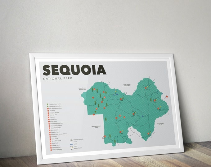 Sequoia National Park Map, Sequoia, Outdoors print, Explorer Wall Print