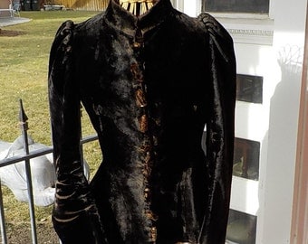 Antique Velvet Jacket - Mandarin Collar - Fur Buttons - ON SALE