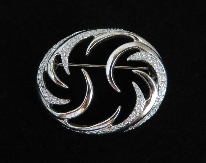 Sarah Coventry Brooch, Vintage Oval Swirl Silver Tone Pin