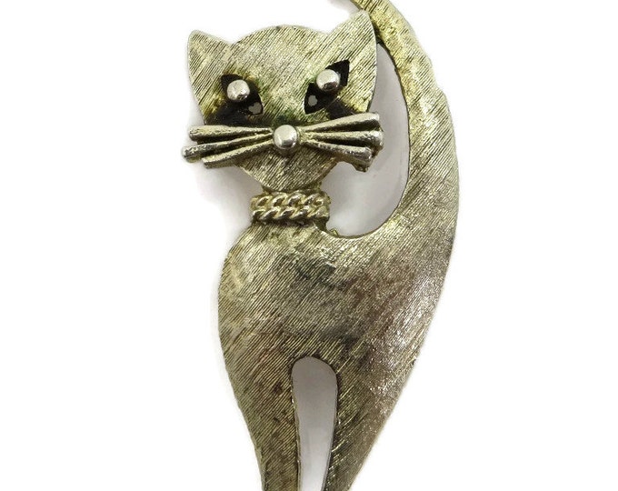 Mamselle Cat Brooch, Vintage Goldtone Kitty Pin, Signed Mamselle Jewelry, Perfect Gift, Gift Box