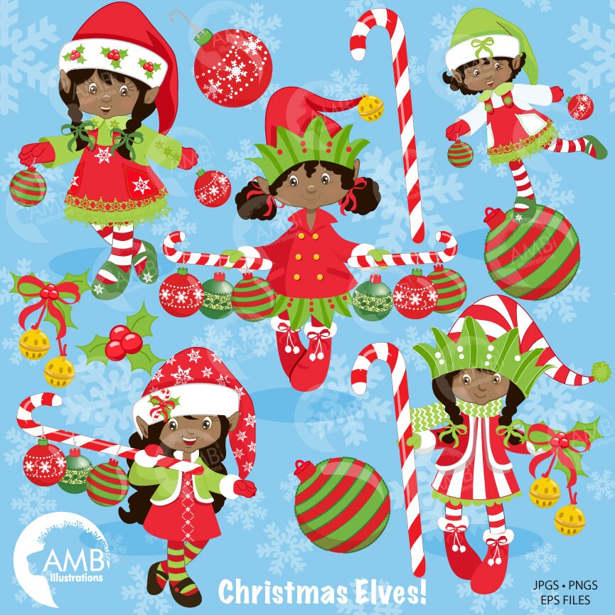 African American Christmas Elves clipart Christmas Girl Elves