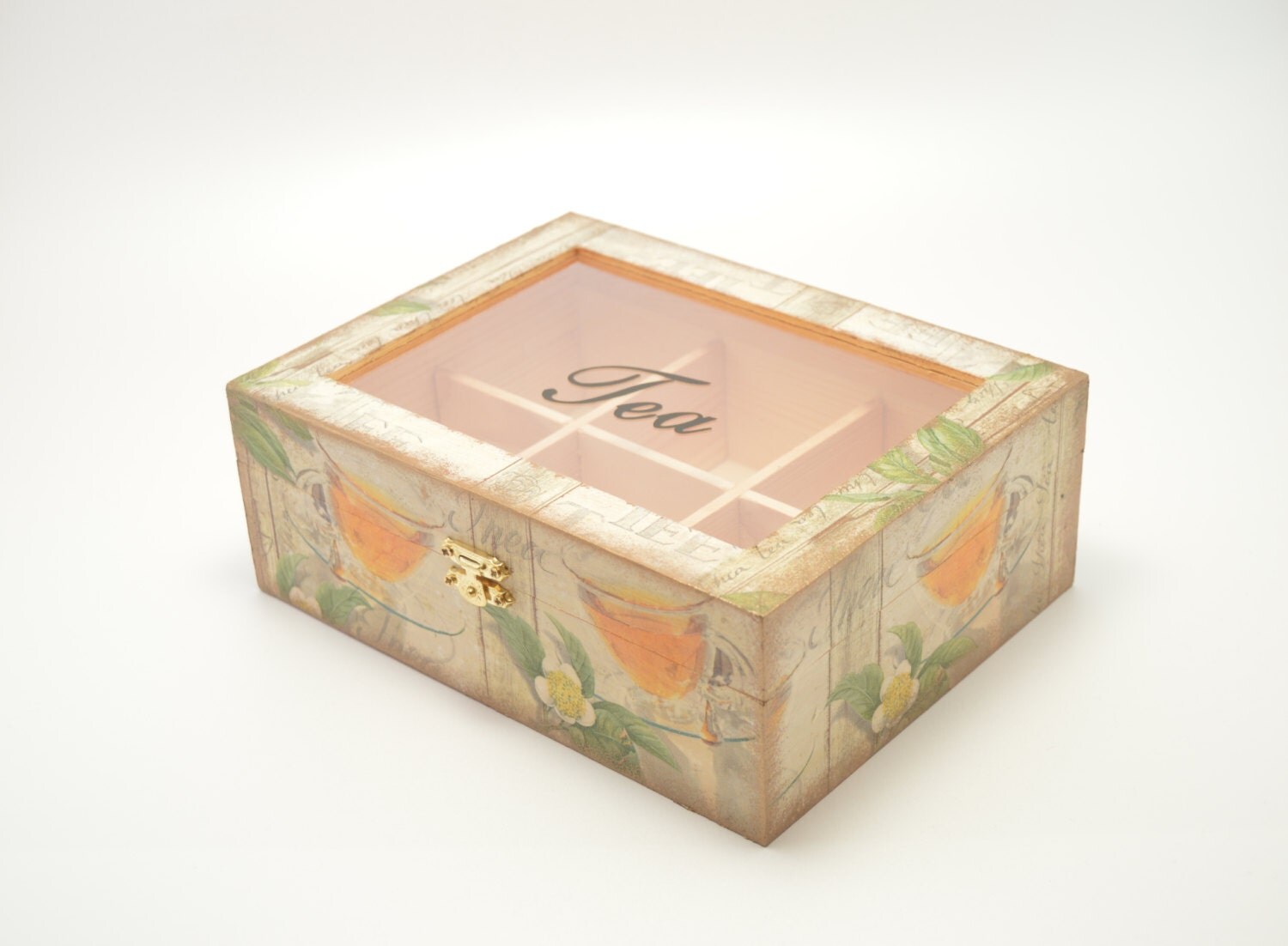 Decoupage tea box wooden box tea box tea cups by PastimeArt