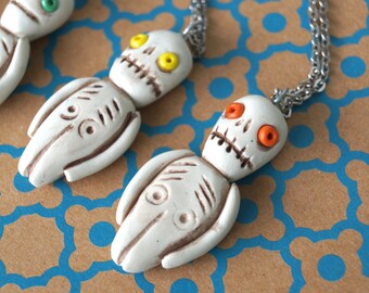 Skeleton Pendant for Halloween from Polymer clay folk art primitive goth